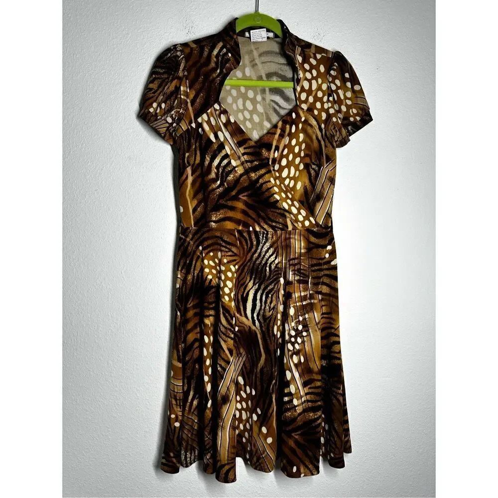 La Belle Vintage Animal Print Surplus Tulip Sleeve Dress **NO BELT Size L